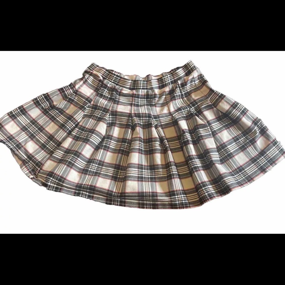 Originality Women's Cream  Blue And Red Plaid Pleated Mini Skirt Preppy Size M​​